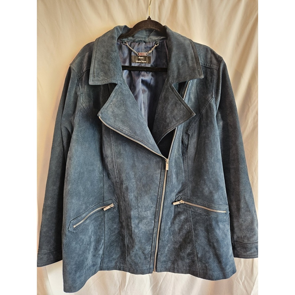 Dennis by Dennis Basso Women's Blue Suede Leather Moto Jacket 2x
